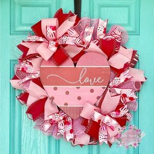 Valentine Pink and Red Heart Door Wreath